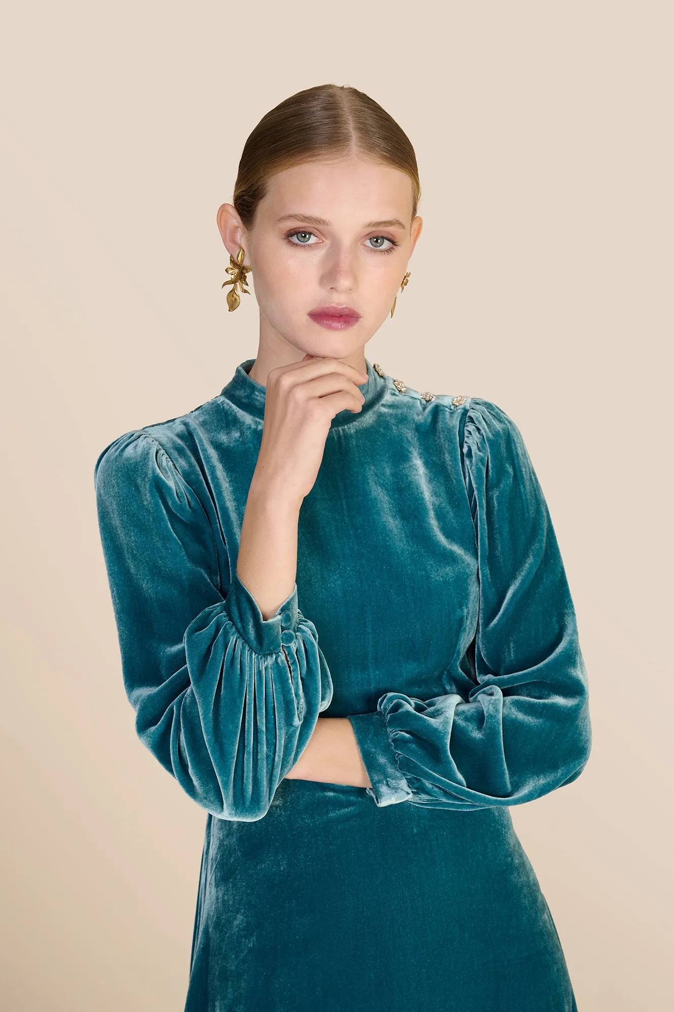 Sonia Teal Velvet Dress sold by Beulah product image thumbnail 3