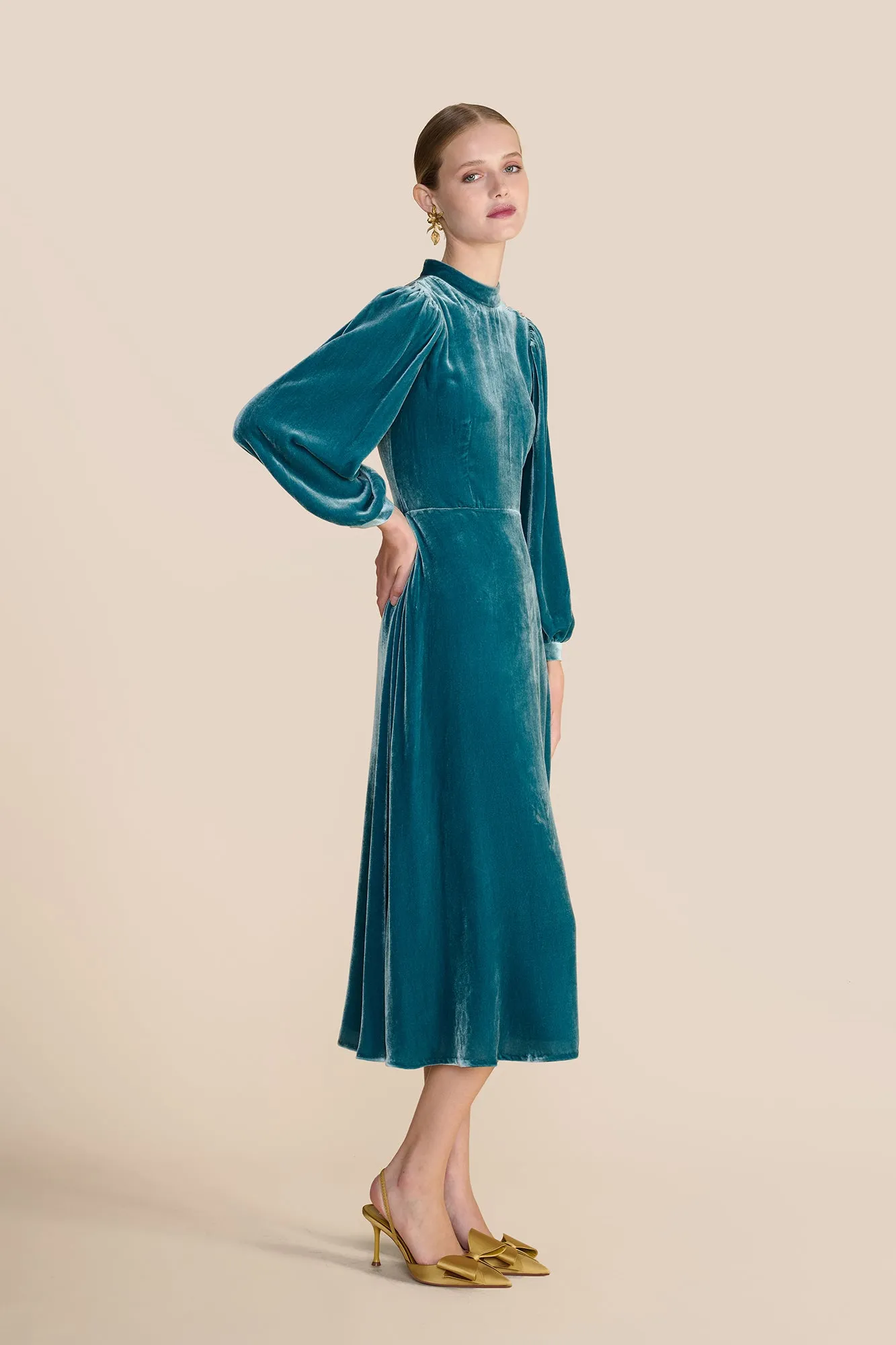Sonia Teal Velvet Dress sold by Beulah product image thumbnail 2