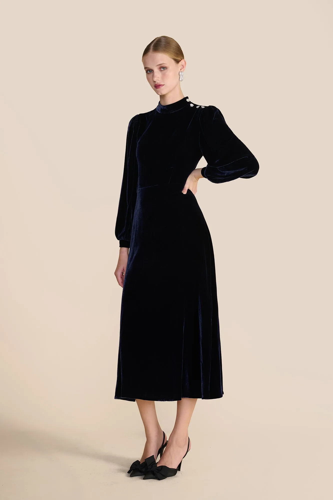 Sonia Midnight Navy Velvet Dress sold by Beulah product image thumbnail 4