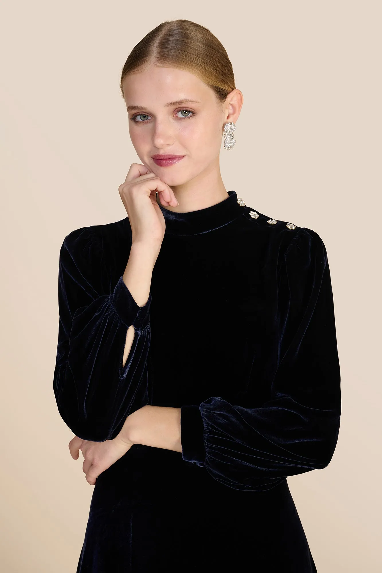 Sonia Midnight Navy Velvet Dress sold by Beulah product image thumbnail 5