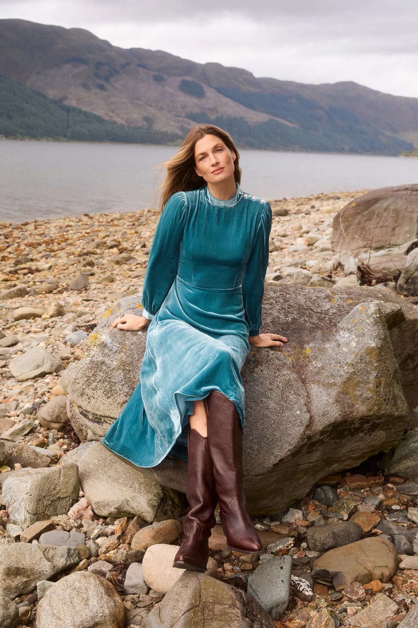 Sonia Teal Velvet Dress sold by Beulah product image thumbnail 2