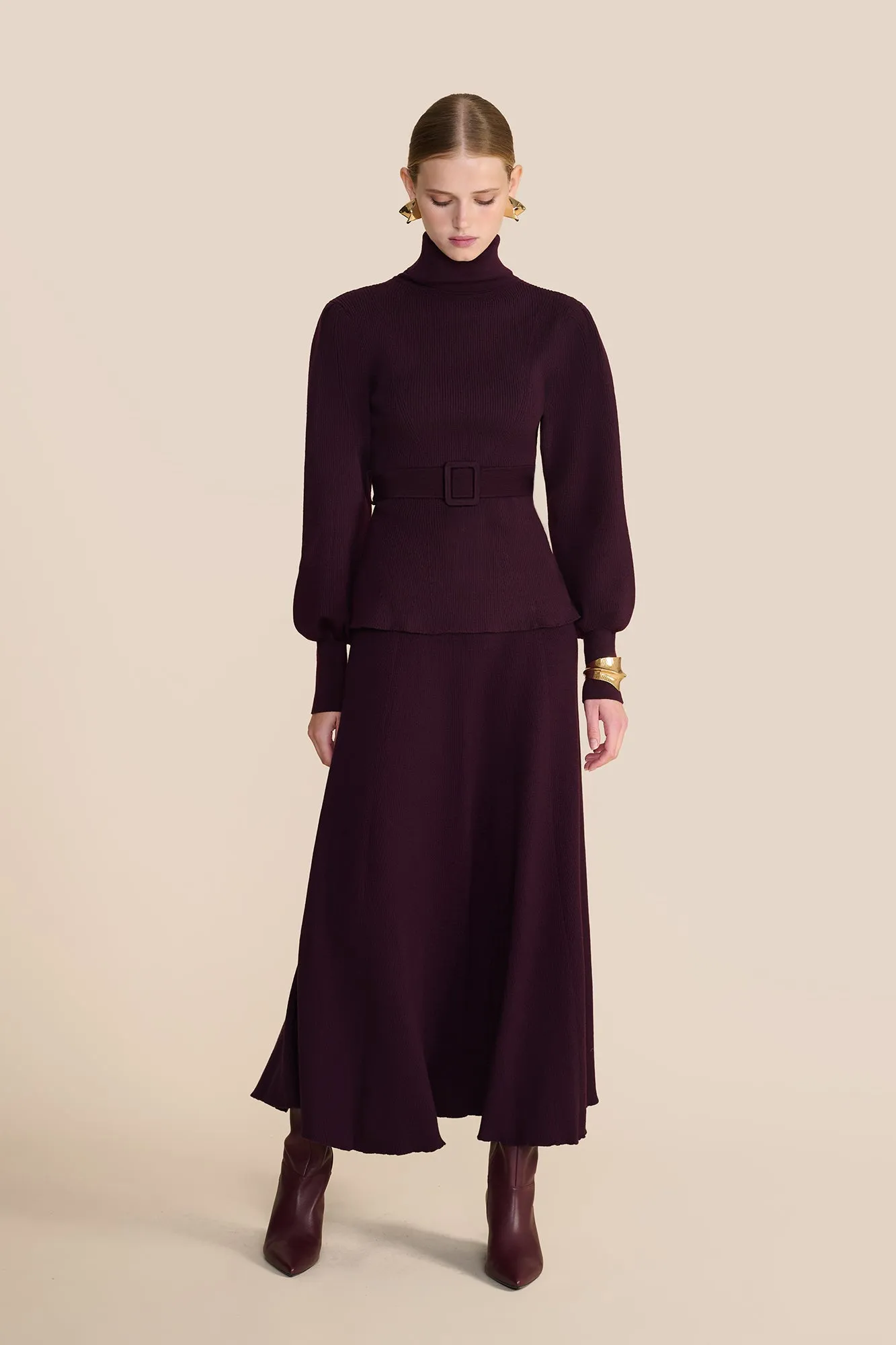 Eliza Knit Skirt Plum sold by Beulah