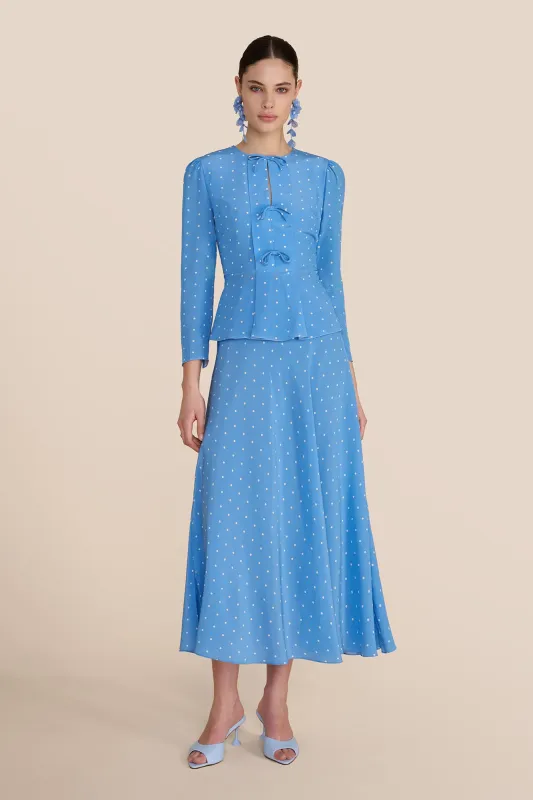 Arabella Cornflower Polka Dot Skirt sold by Beulah