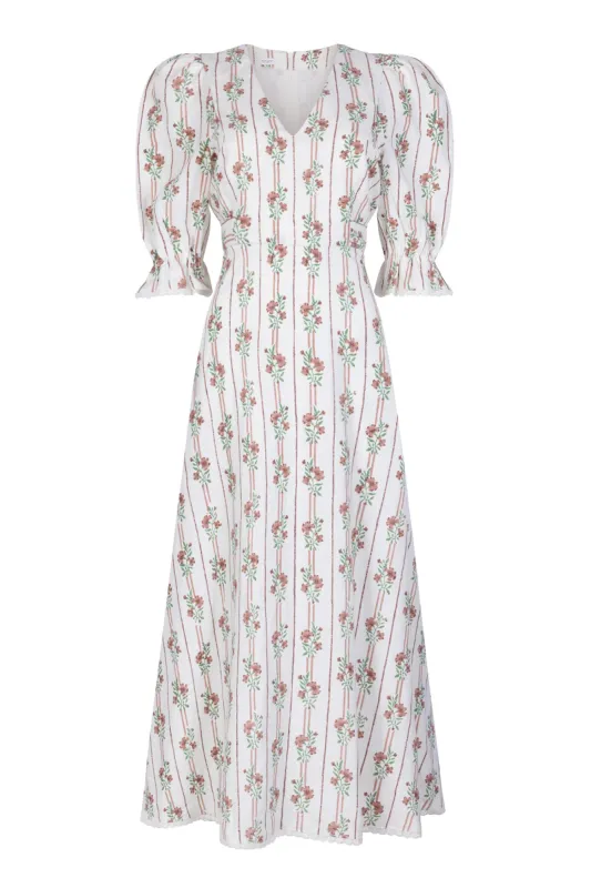 Flora Linear Terracotta Flower Dress sold by Beulah