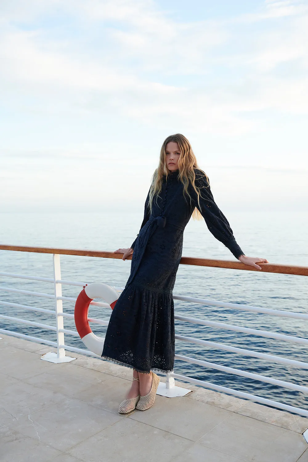 Celeste Navy Broderie Dress sold by Beulah product image thumbnail 4