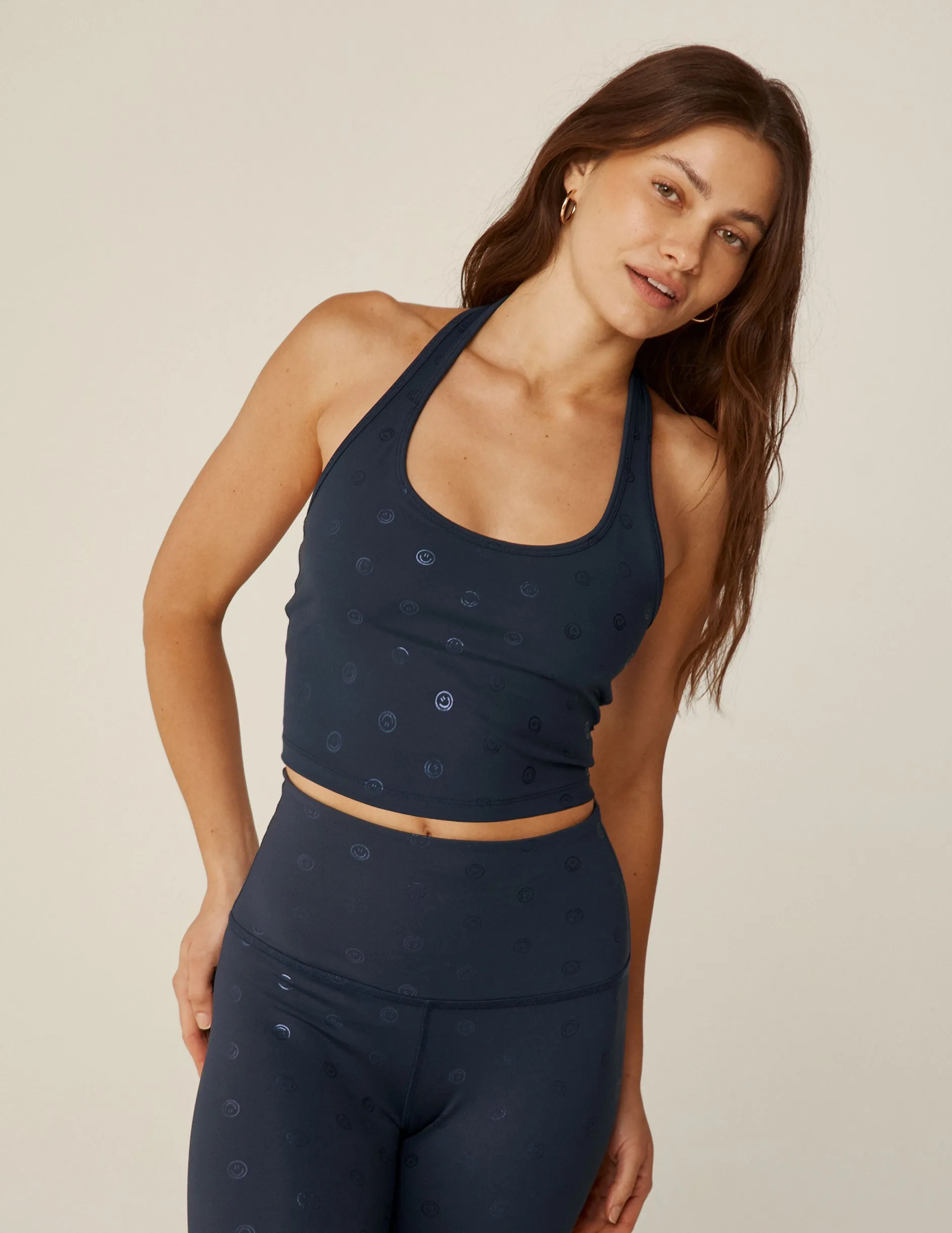 Navy Happy Face Well Rounded Cropped Halter Tank sold by Beyond Yoga product image thumbnail 4