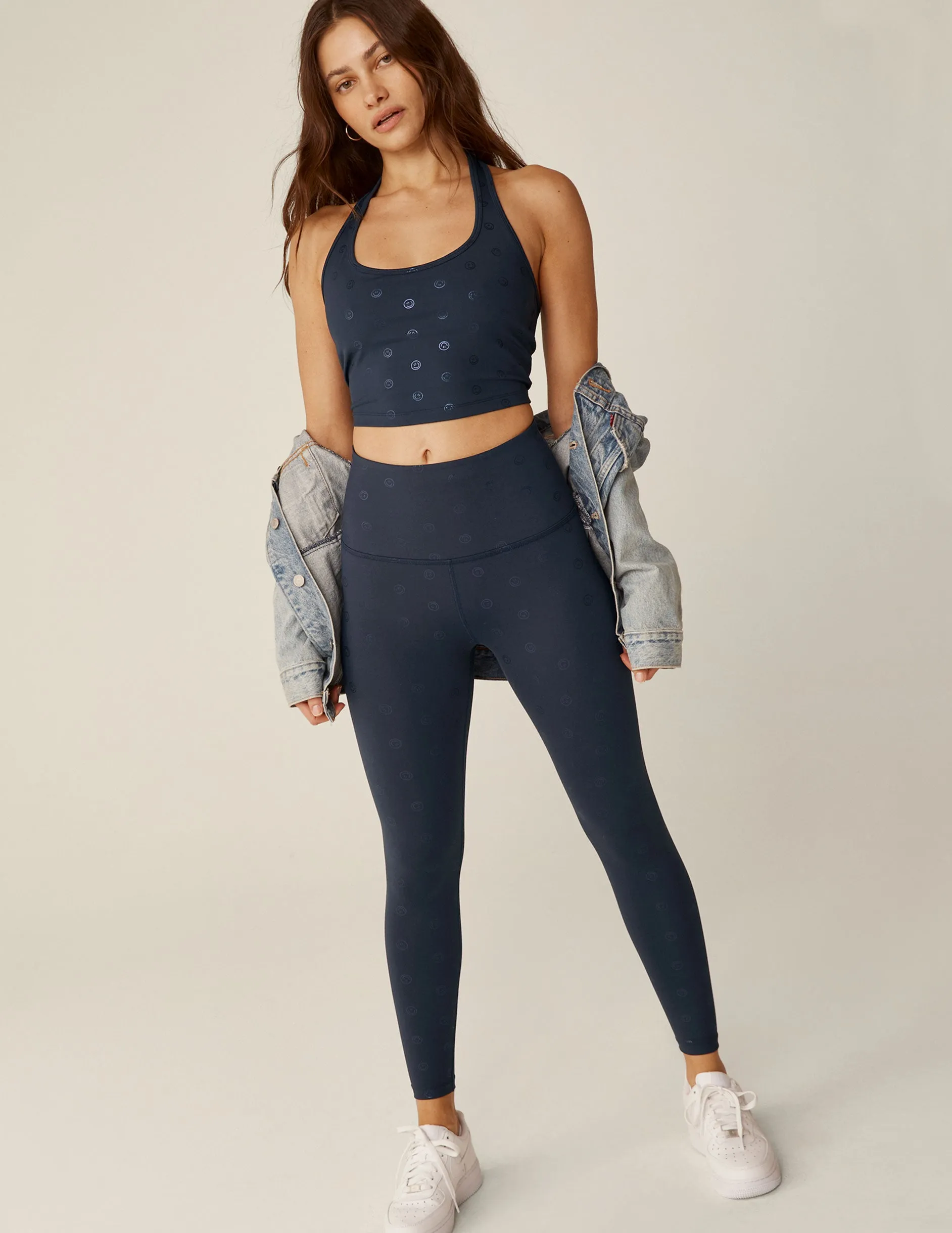 Navy Happy Face Well Rounded Cropped Halter Tank sold by Beyond Yoga product image thumbnail 5