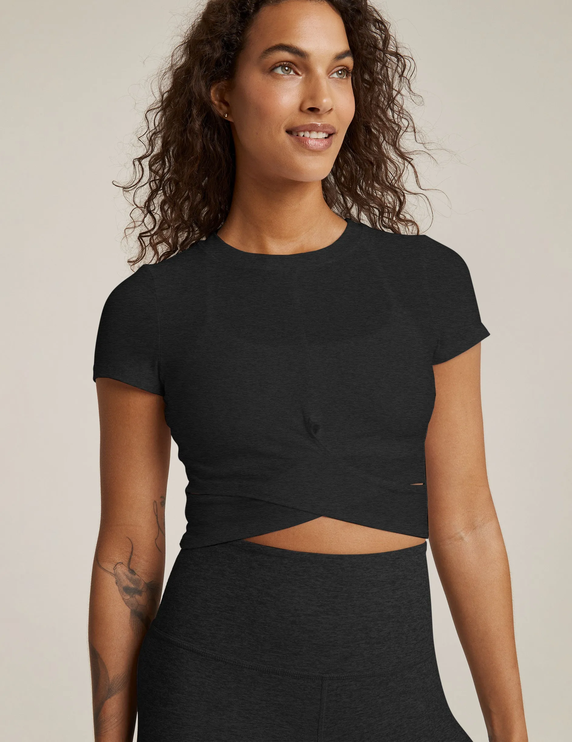 Featherweight Under Over Cropped Tee sold by Beyond Yoga