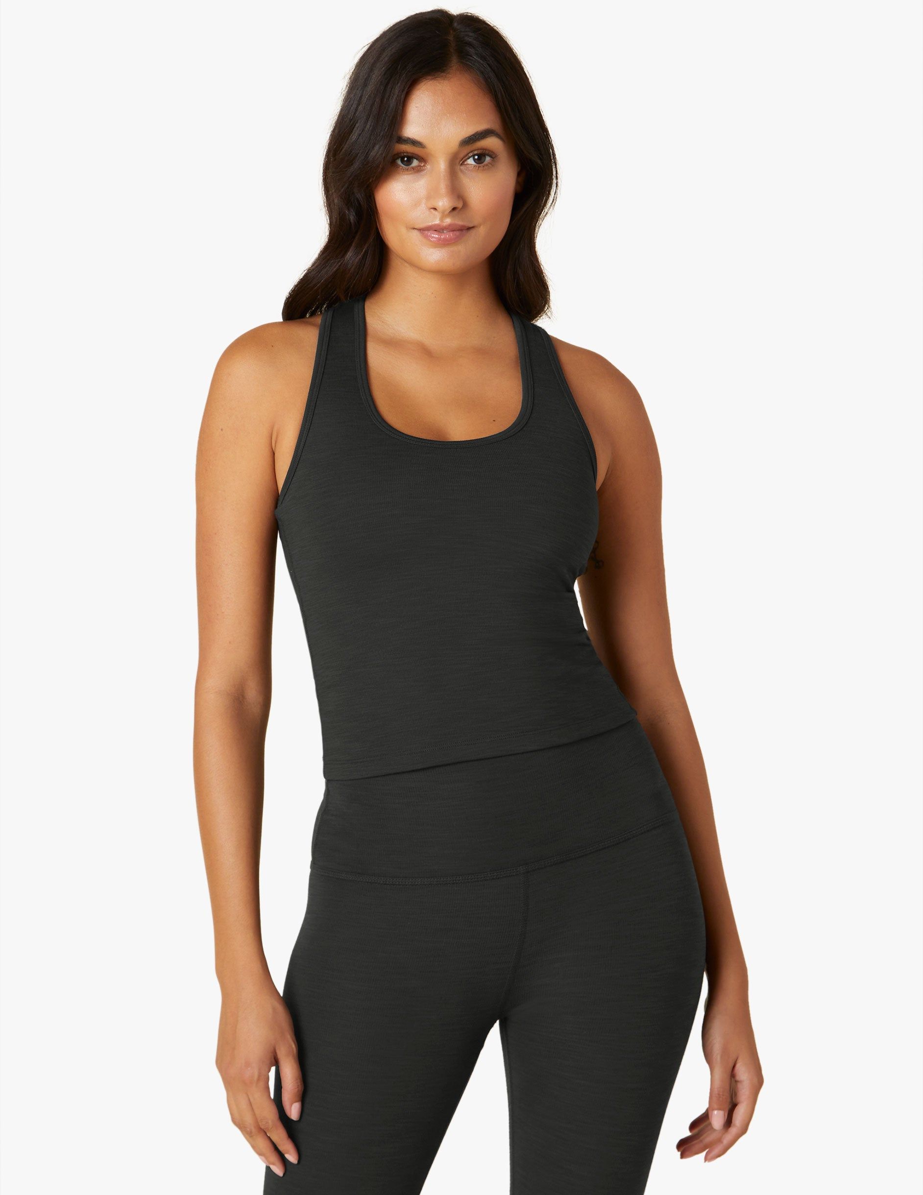 Heather Rib Racerback Flash Tank sold by Beyond Yoga