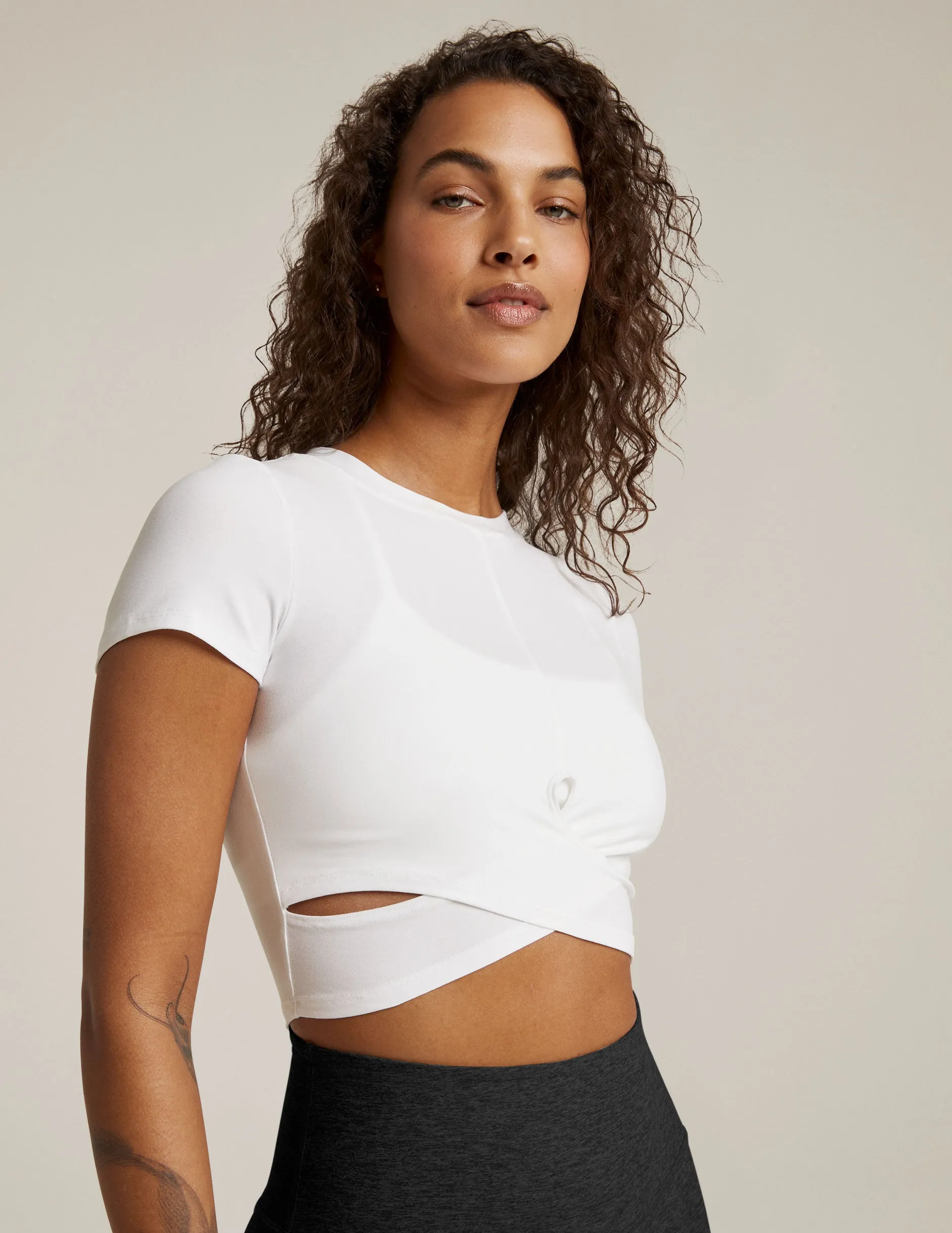 Featherweight Under Over Cropped Tee sold by Beyond Yoga