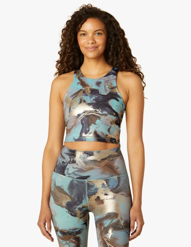 Ocean Blue Marble Foil PowerShine Focus Cropped Tank sold by Beyond Yoga