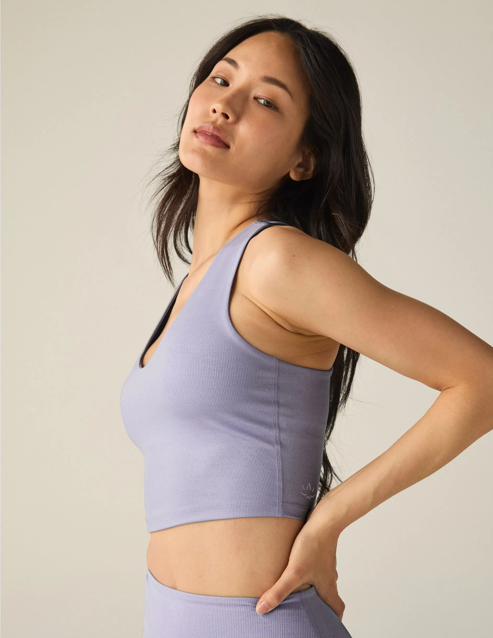 Heather Rib Blue Frost Shine Glow On Cropped Tank sold by Beyond Yoga product image thumbnail 3