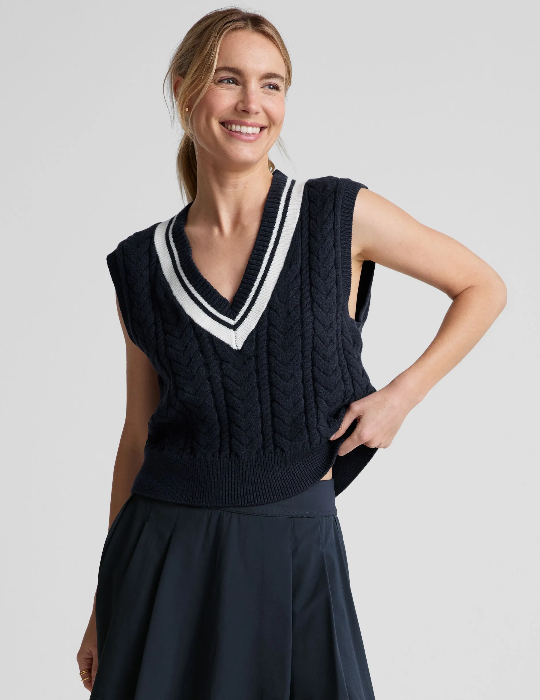 The Cable Knit Vest sold by Beyond Yoga
