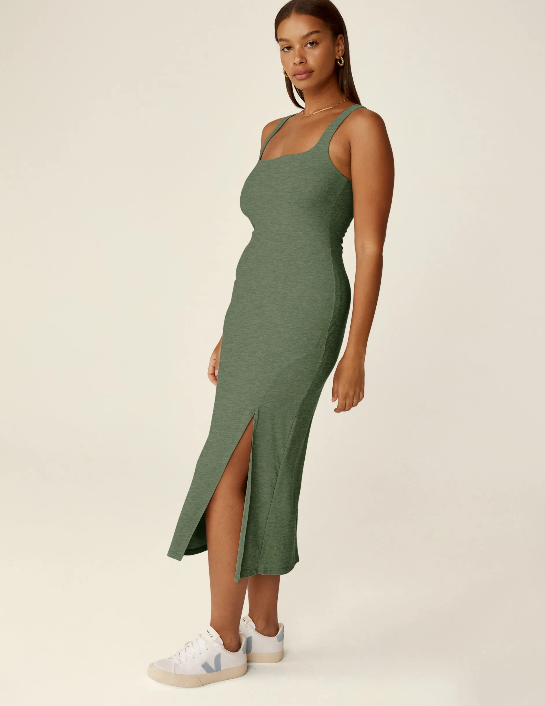 Featherweight Square Neck Slit Midi Dress sold by Beyond Yoga