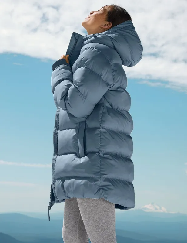 Warm Up Hooded Long Puffer Jacket sold by Beyond Yoga