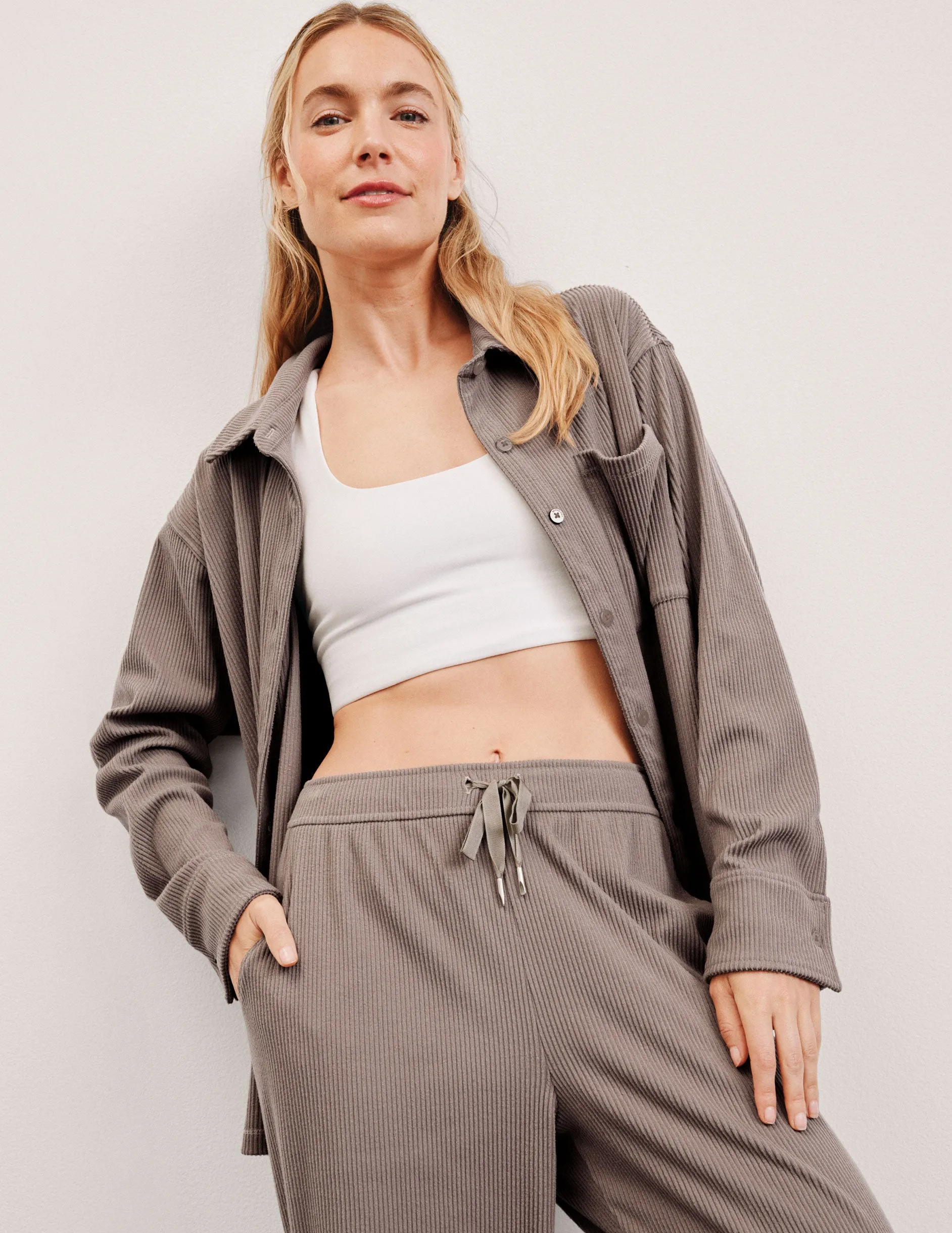 Breathe Easy Comfort Cord Button Up sold by Beyond Yoga