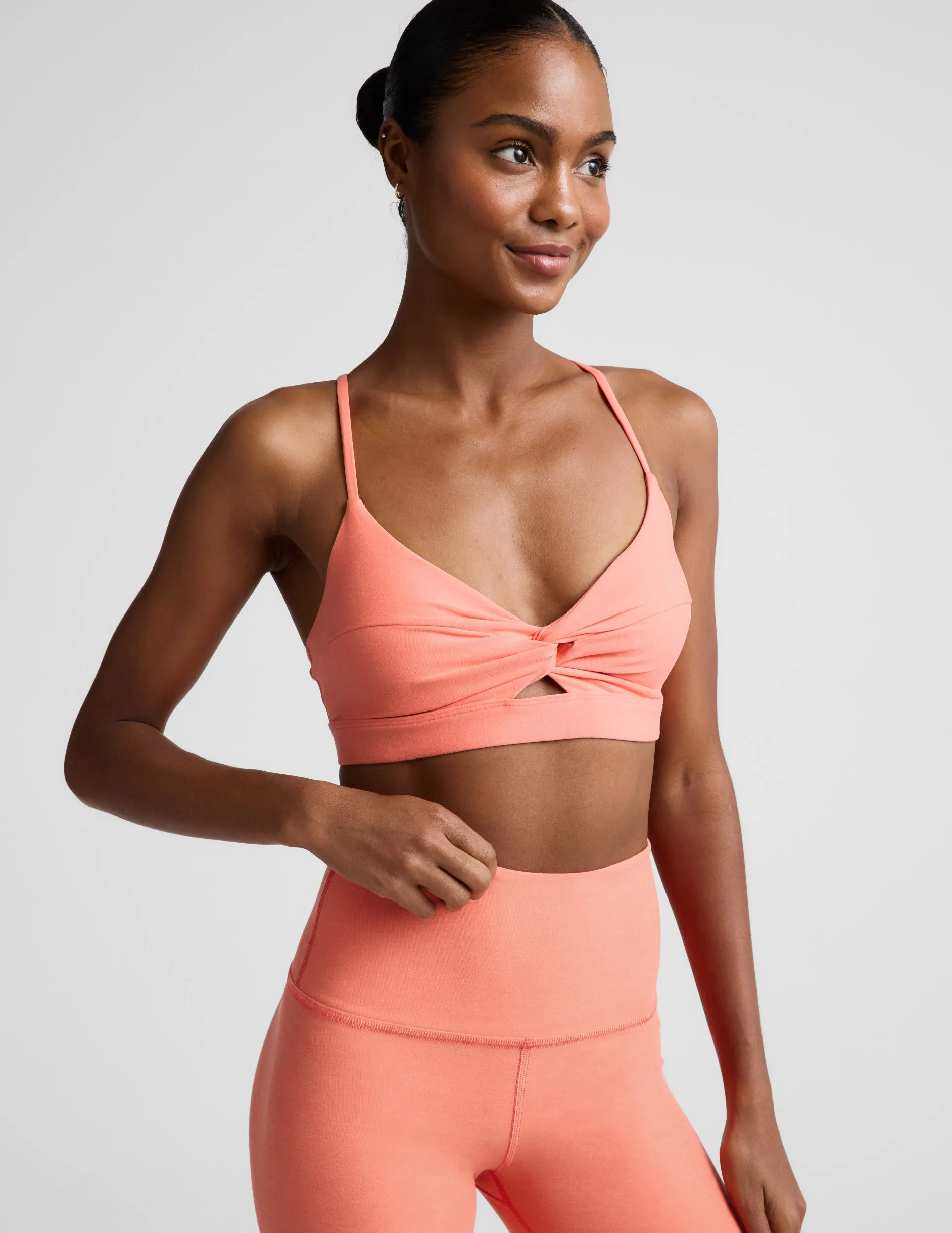 Spacedye™ Twist Front Strappy Bra sold by Beyond Yoga