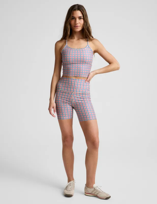 Sunwashed Gingham SoftMark Keep Pace Biker Short made by Beyond Yoga