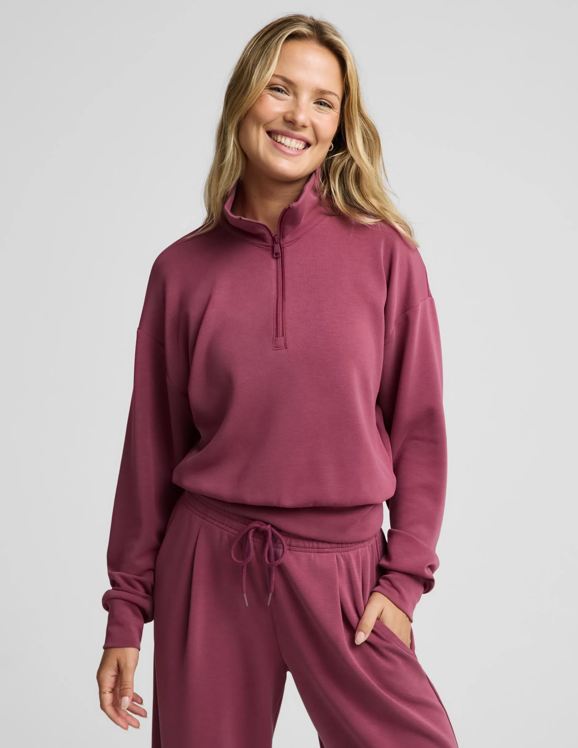 Luxe Sandwash Half Zip Pullover sold by Beyond Yoga