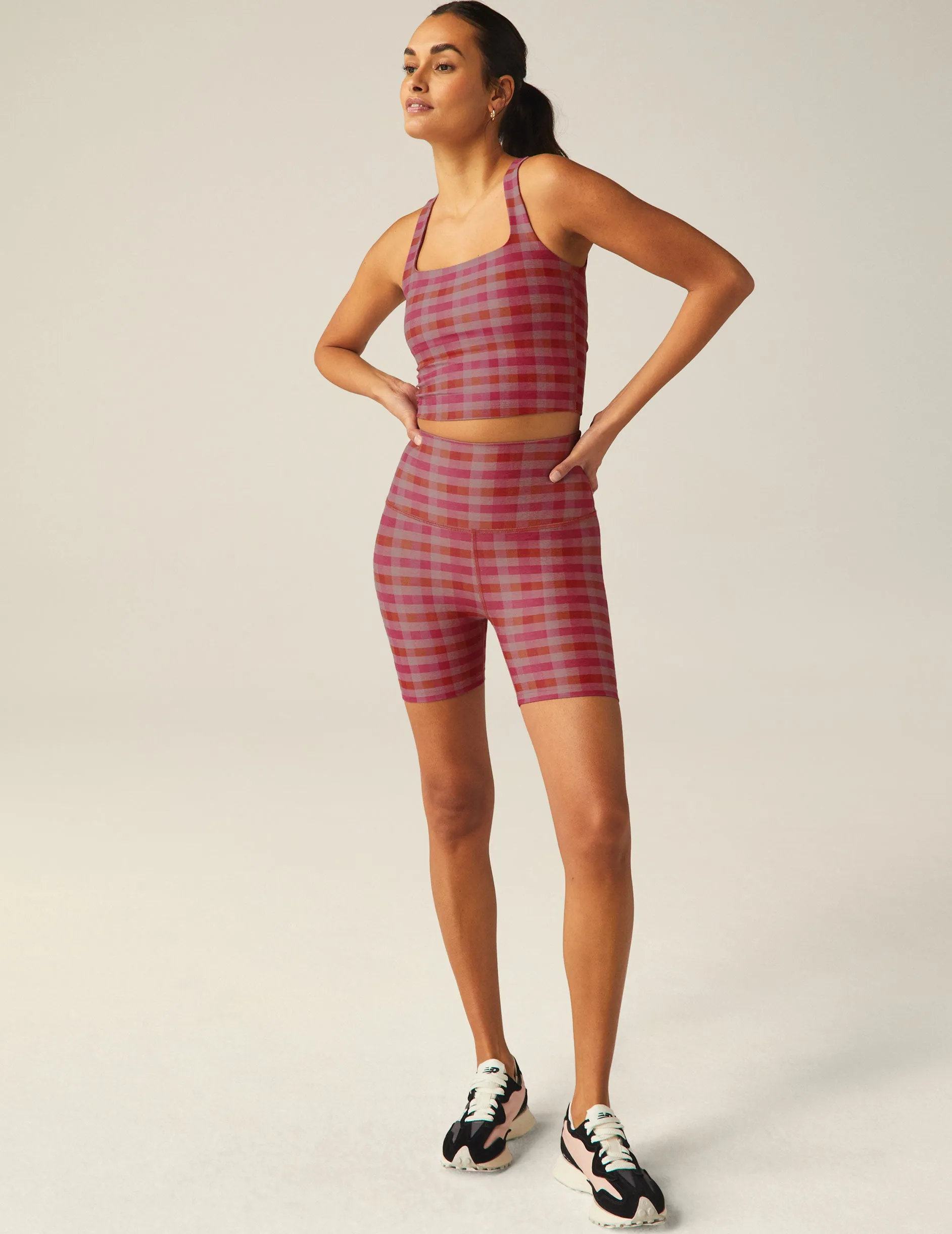 Pink Gingham SoftMark Keep Pace Biker Short sold by Beyond Yoga product image thumbnail 4