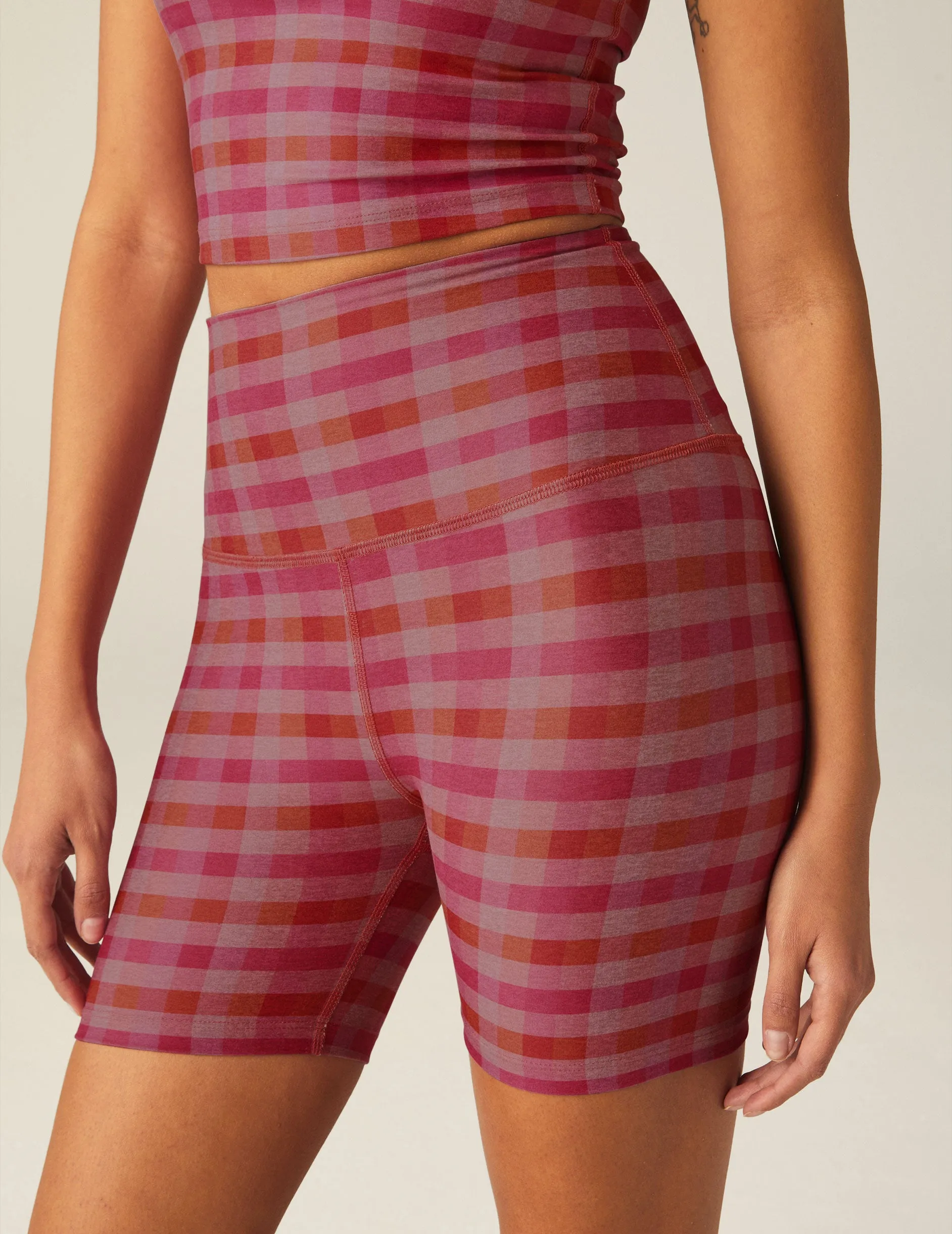 Pink Gingham SoftMark Keep Pace Biker Short sold by Beyond Yoga product image thumbnail 2