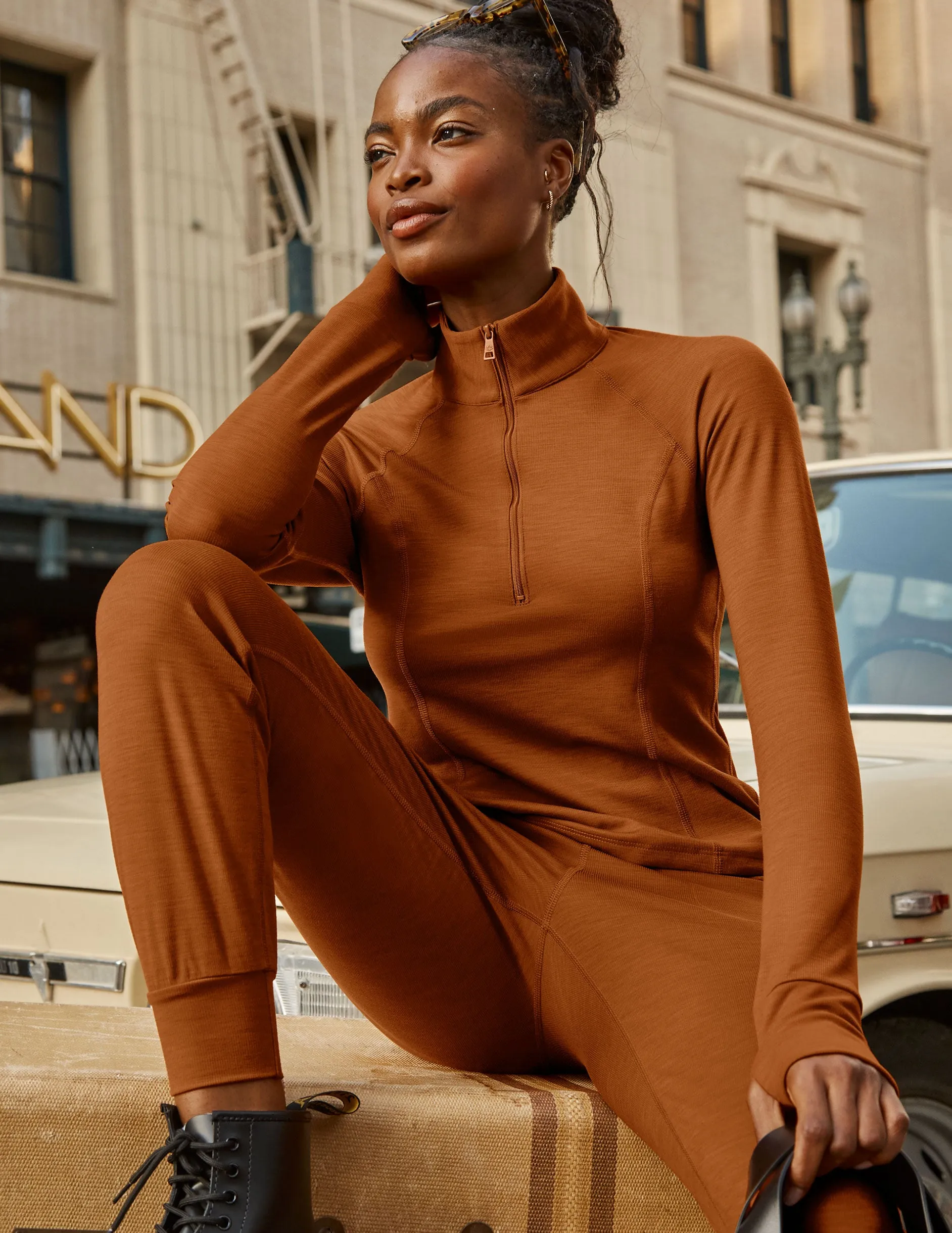 Heather Rib Take A Hike Zip Pullover sold by Beyond Yoga