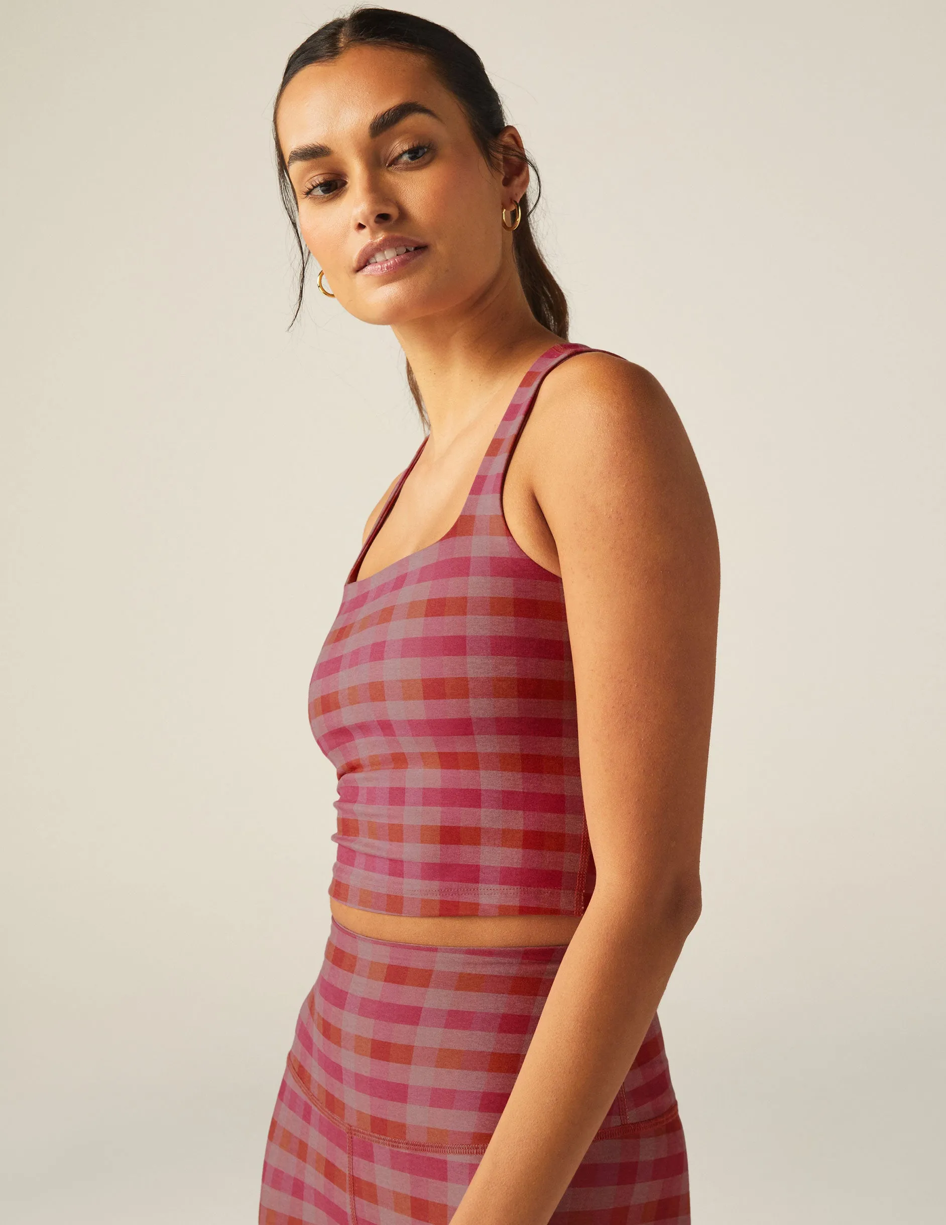 Pink Gingham SoftMark Square Neck Cropped Tank sold by Beyond Yoga product image thumbnail 2