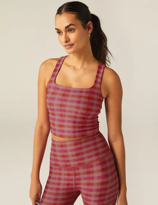 Pink Gingham SoftMark Square Neck Cropped Tank sold by Beyond Yoga