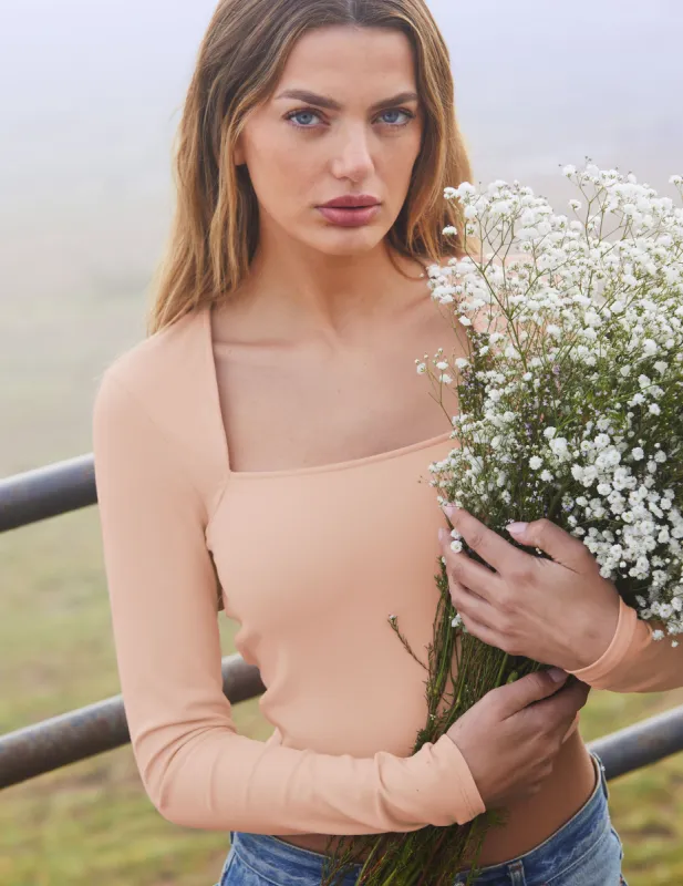 Heather Rib Frame Cropped Pullover sold by Beyond Yoga