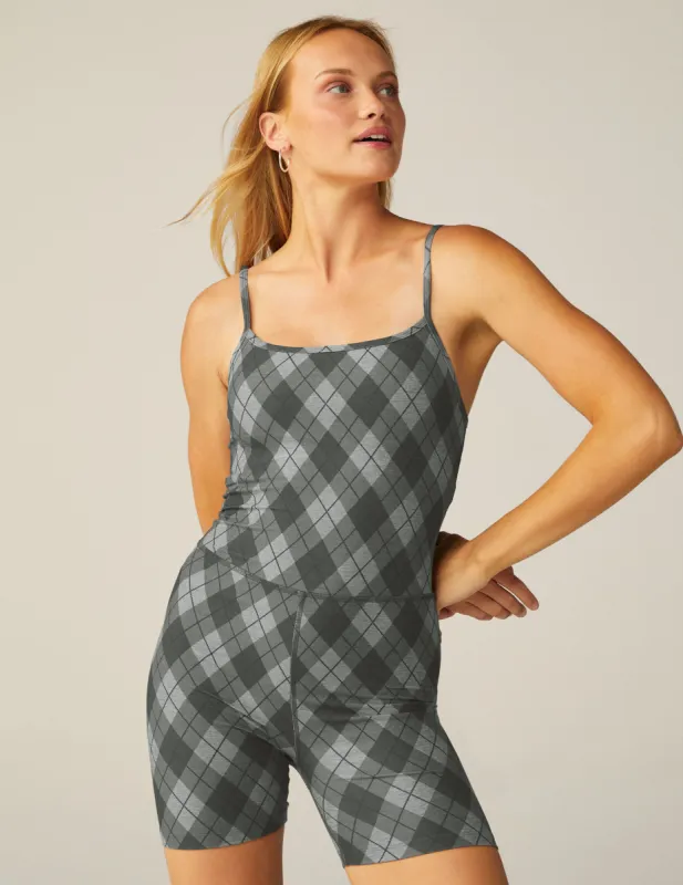 Gray Beyond Argyle SoftMark Keep Pace Biker Jumpsuit sold by Beyond Yoga