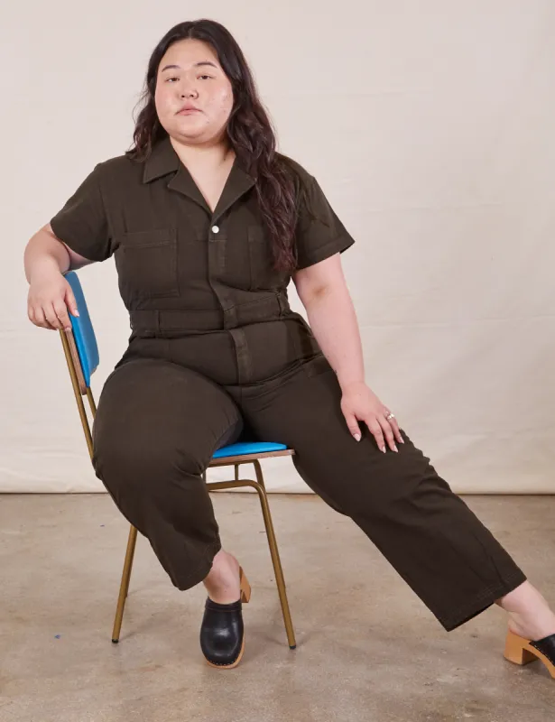 Petite Short Sleeve Jumpsuit - Espresso Brown sold by Big Bud Press