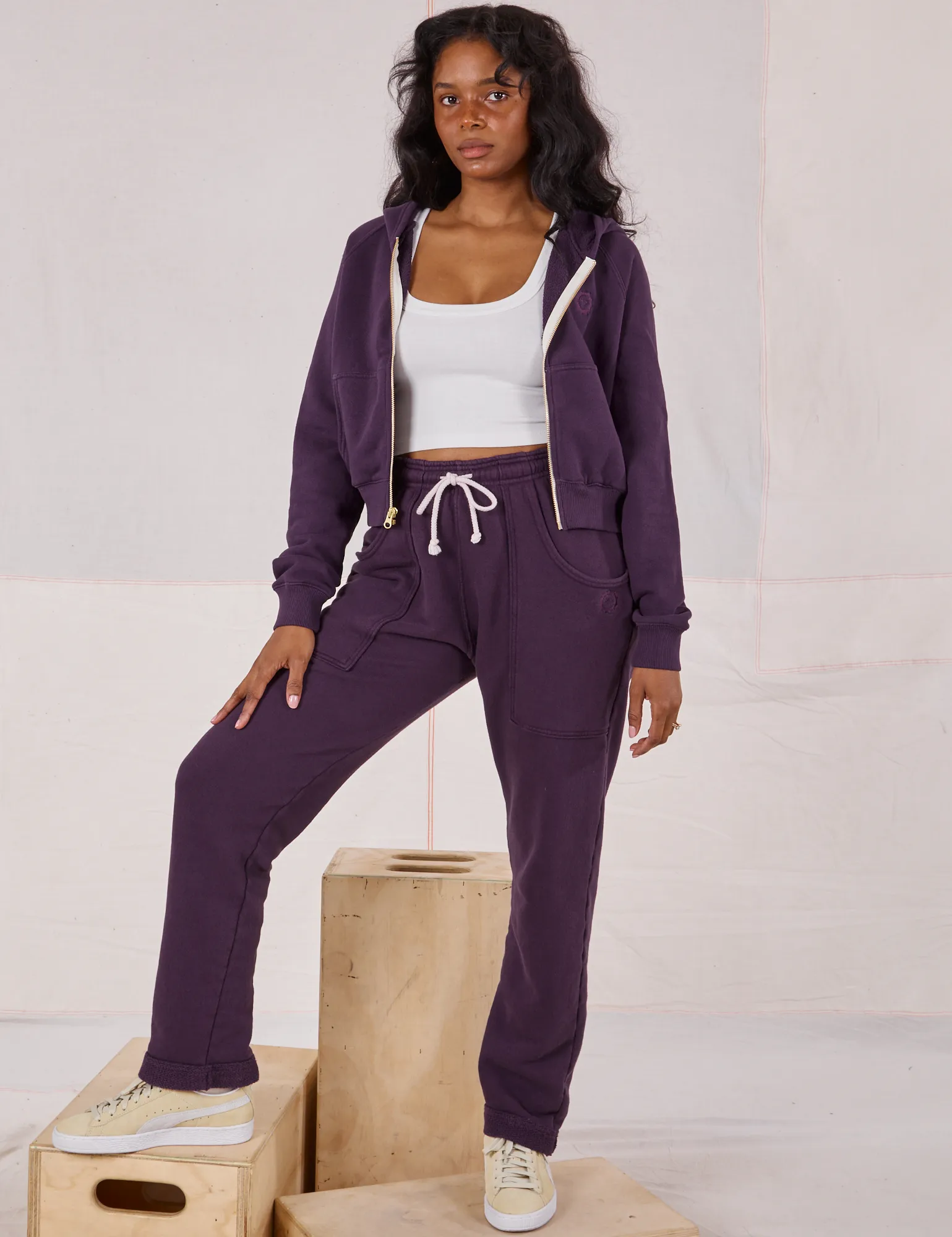 【KOOLOSET】Snap Bijo Brushed Balloon Sweatpants Beige Relaxed Balloon Leg Joggers
