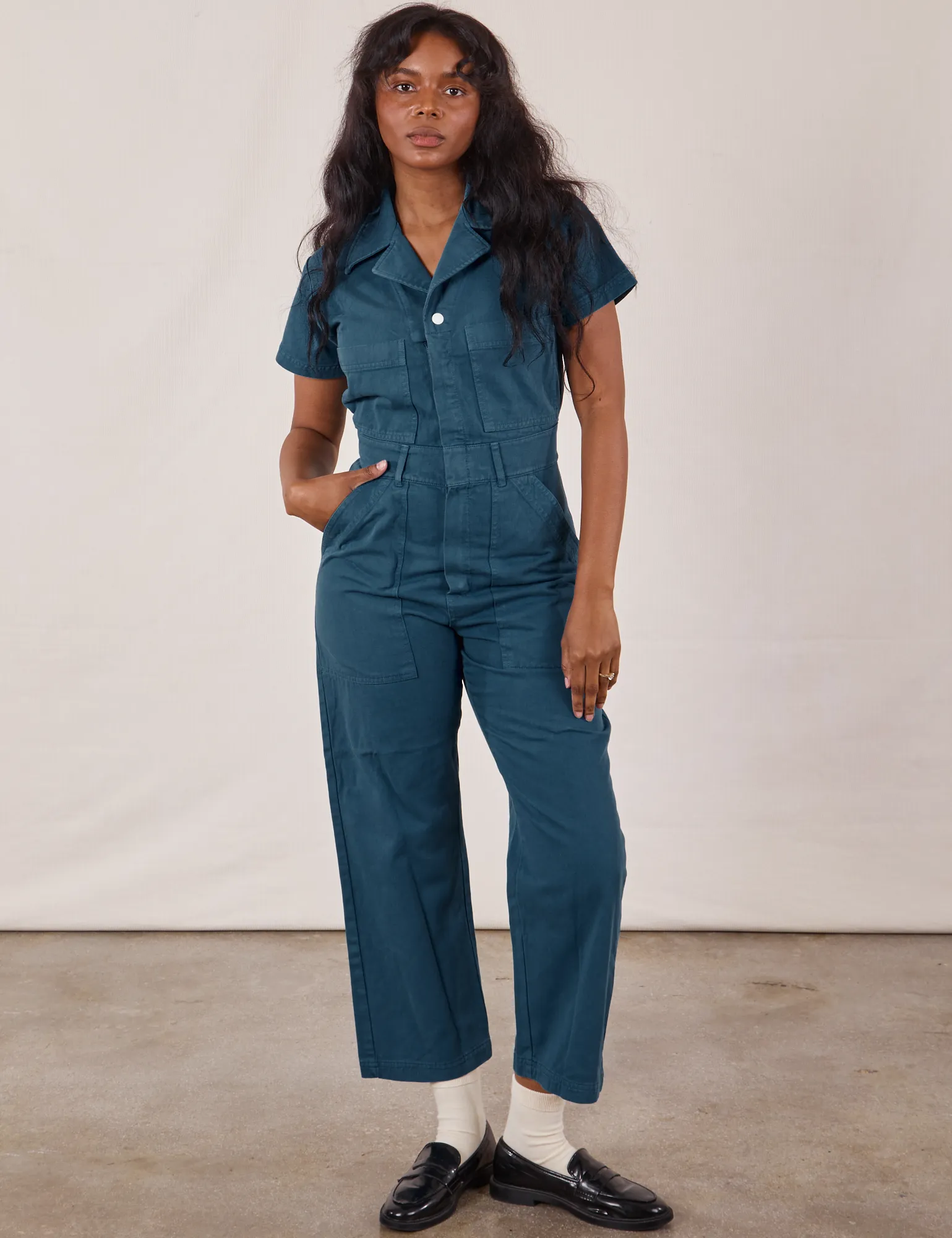 Petite Short Sleeve Jumpsuit - Lagoon sold by Big Bud Press