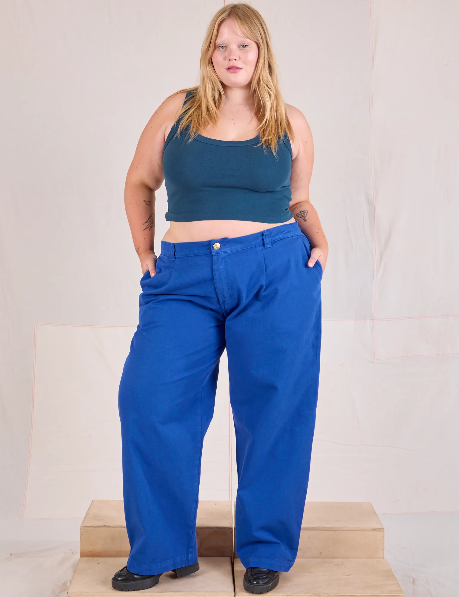 Mid-Rise Pleated Trousers - Royal Blue sold by Big Bud Press