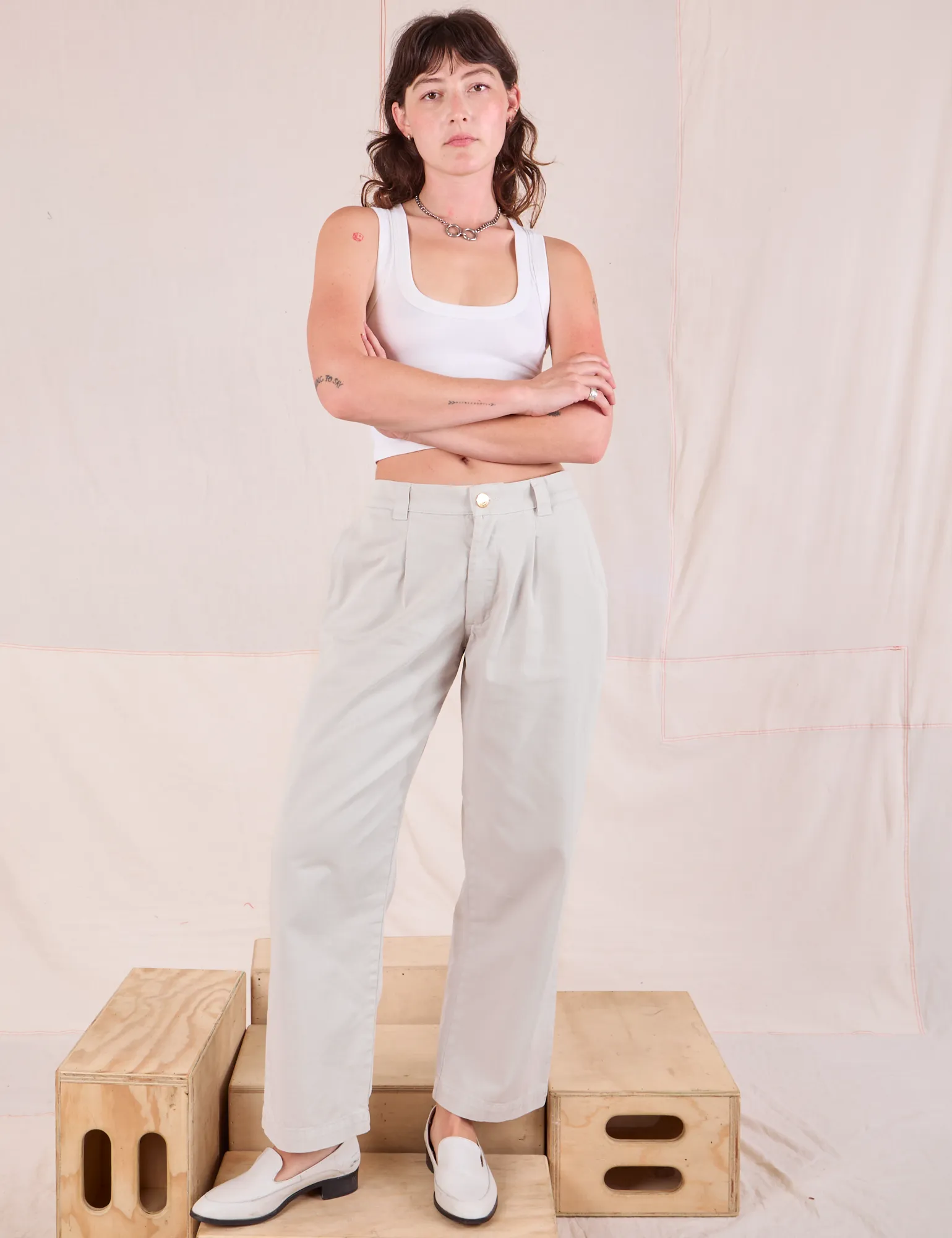 Mid-Rise Pleated Trousers - Stone White sold by Big Bud Press