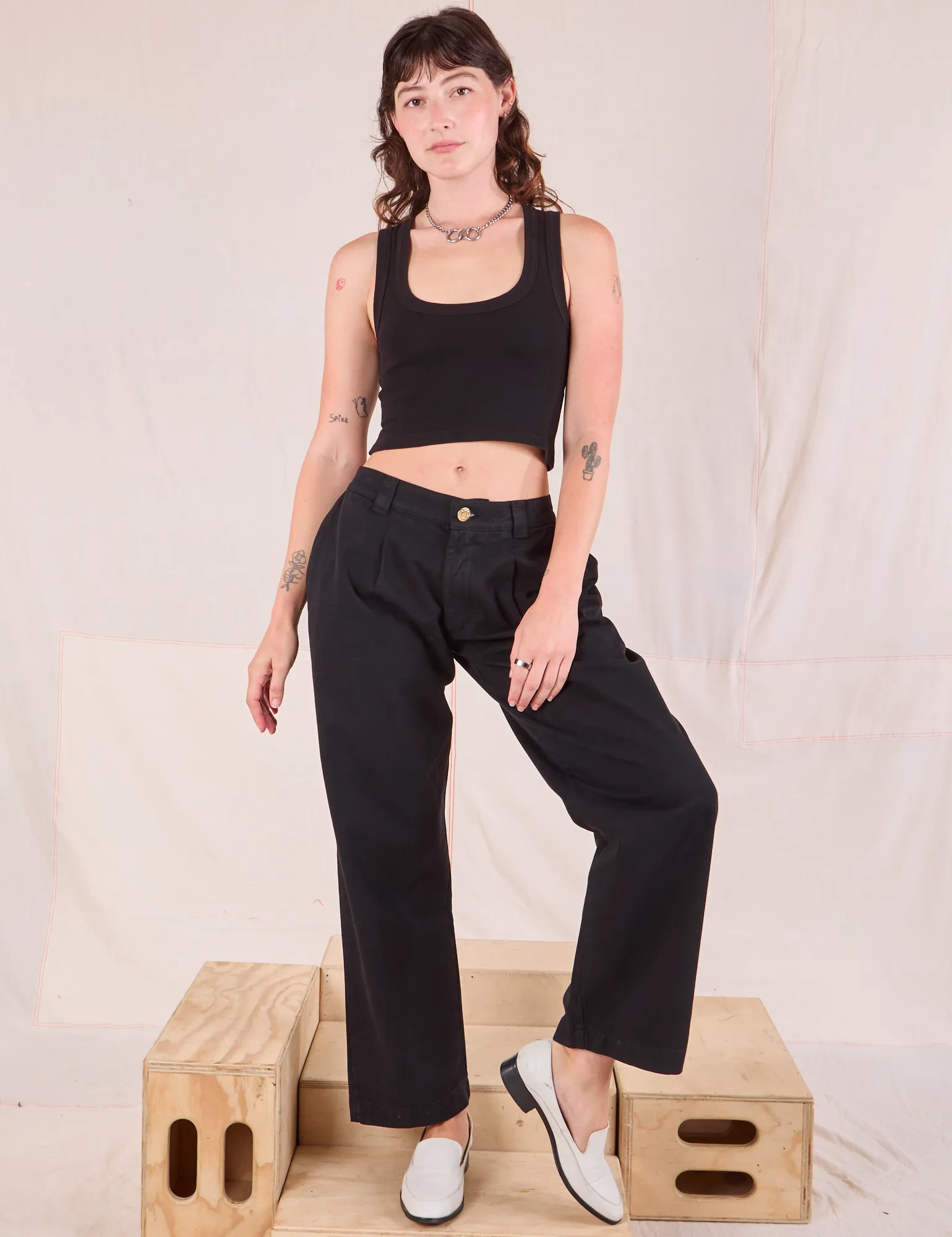 Mid-Rise Pleated Trousers - Basic Black sold by Big Bud Press