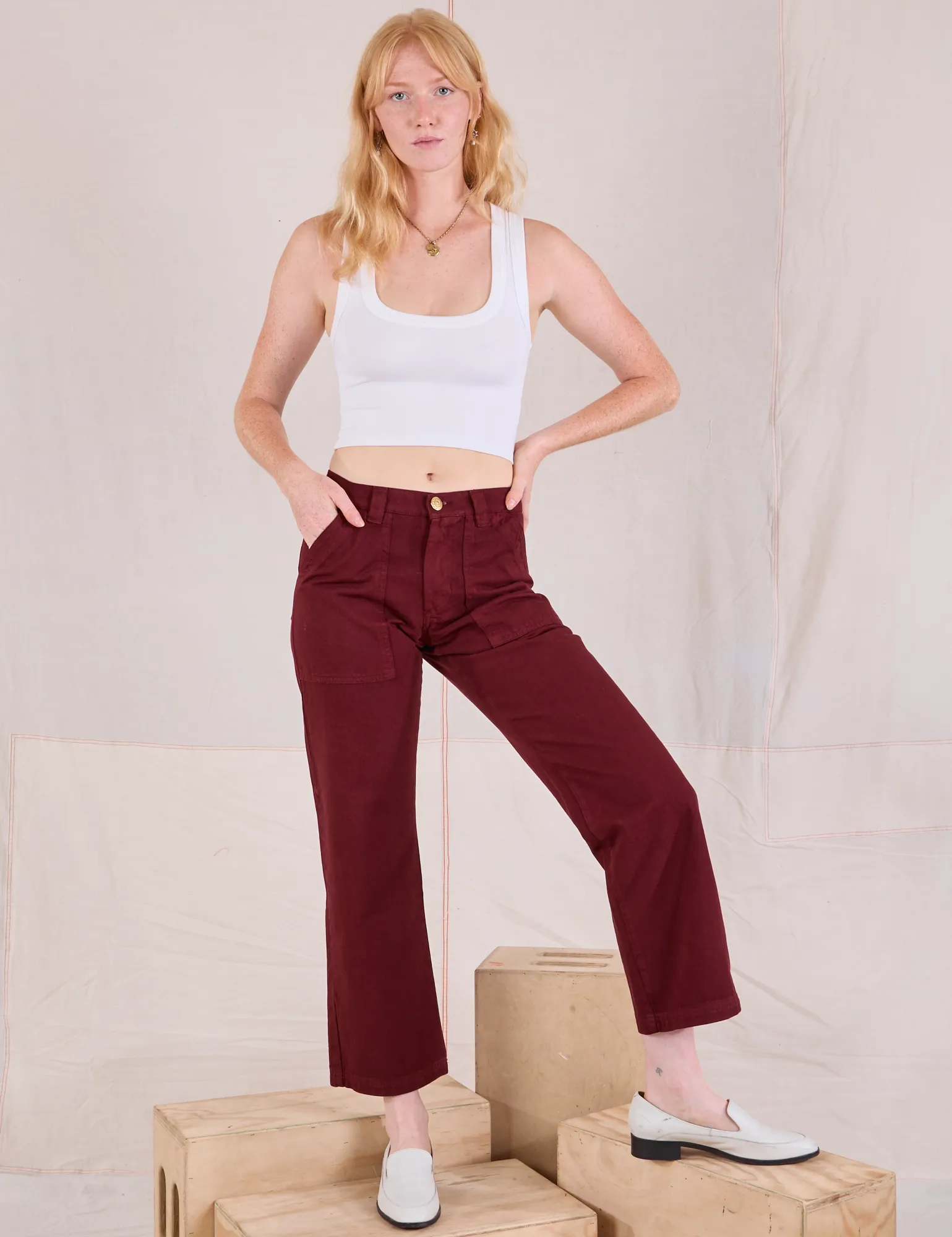 Mid-Rise Work Pants - Red Wine sold by Big Bud Press