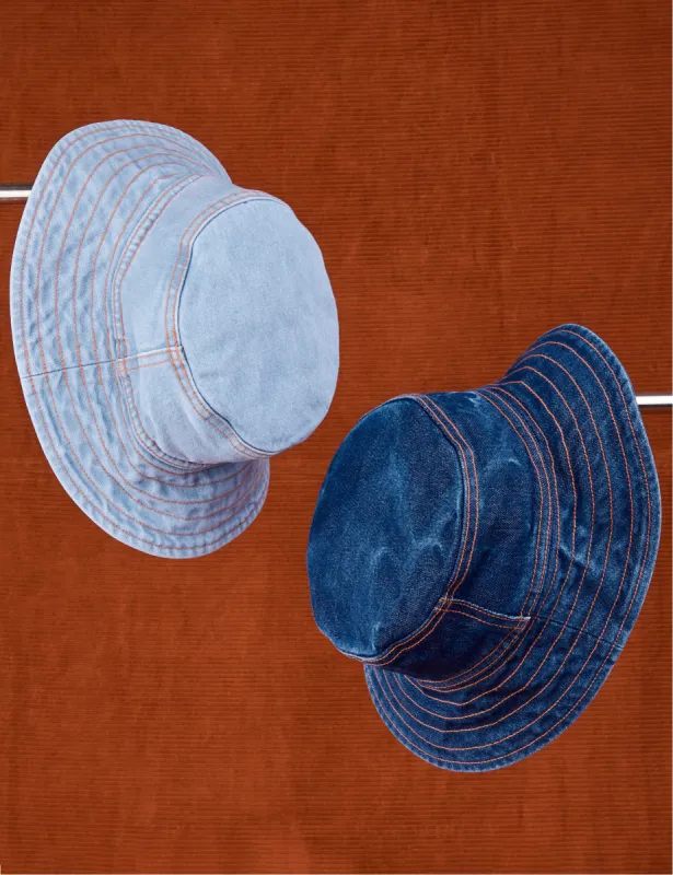 Wide Brim Bucket Hats - Indigo Denim sold by Big Bud Press