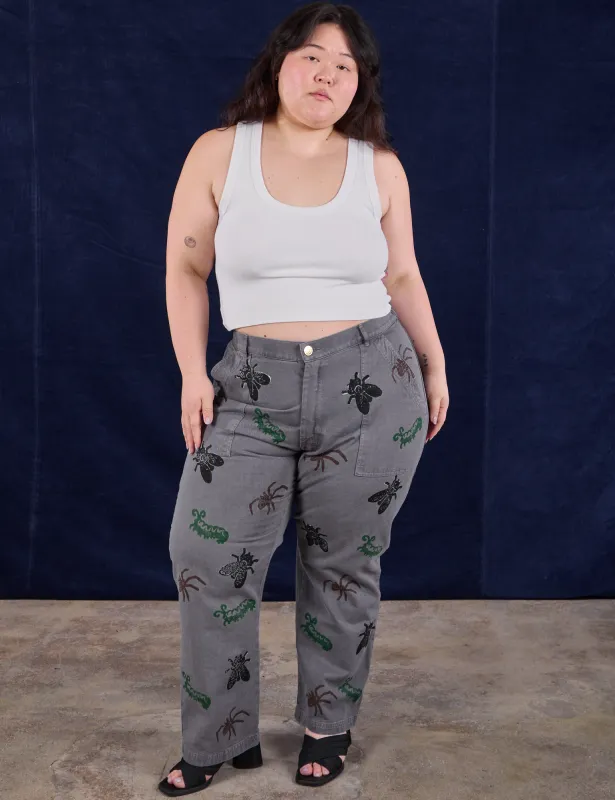 Paintstamped Bug Work Pants - Washed Grey sold by Big Bud Press