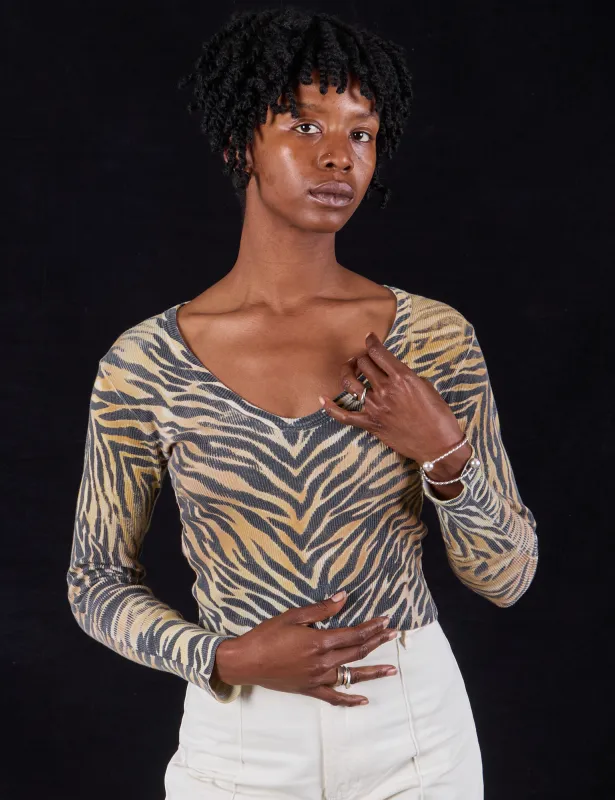 Tiger Print Long Sleeve V-Neck - Traditional *FINAL SALE* sold by Big Bud Press