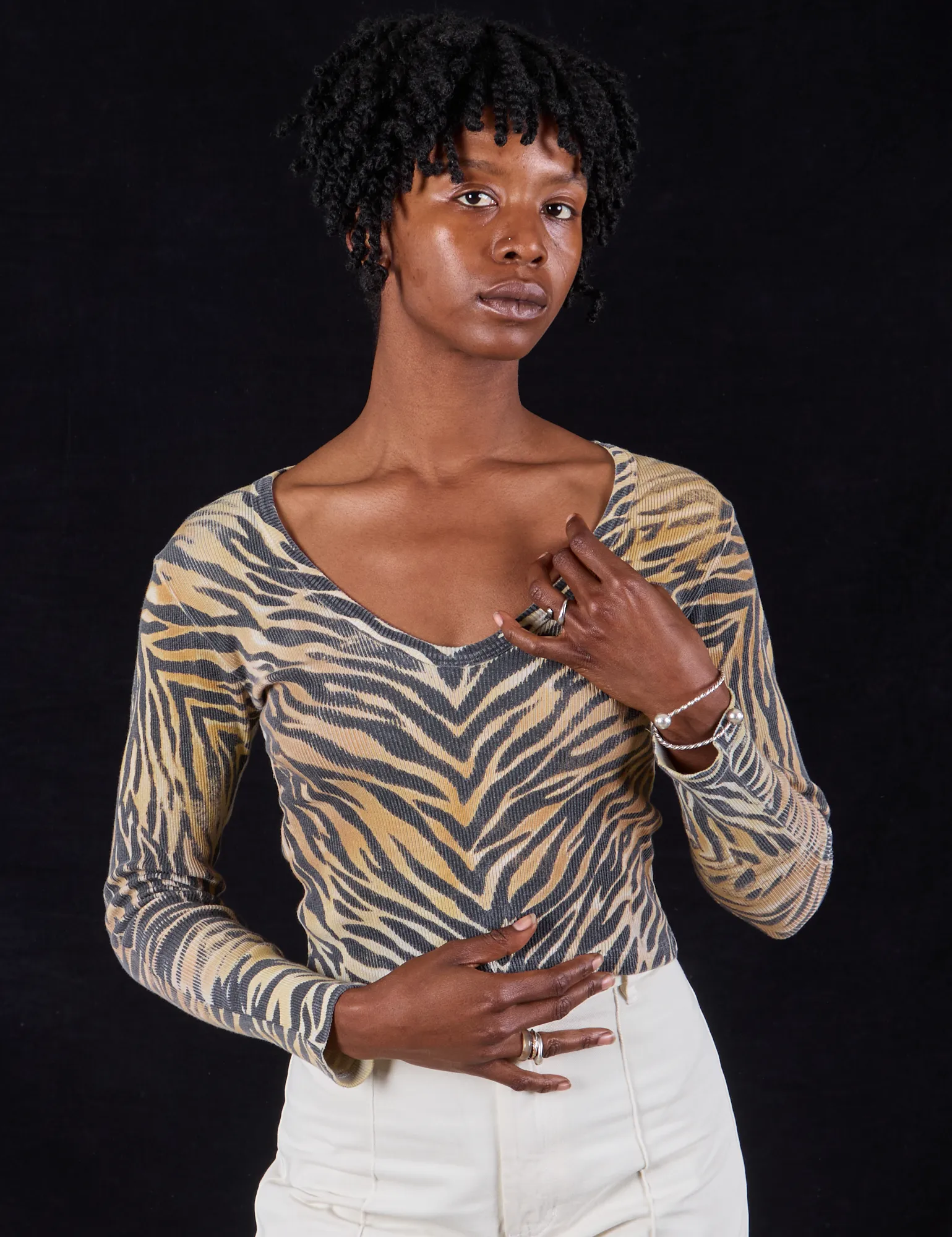 Tiger Print Long Sleeve V-Neck - Traditional *FINAL SALE* sold by Big Bud Press