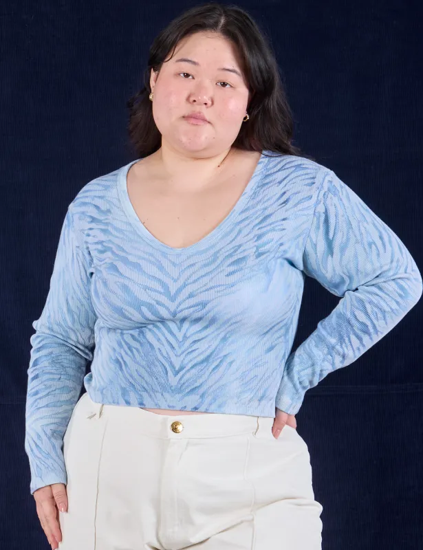 Tiger Print Long Sleeve V-Neck - Blue *FINAL SALE* sold by Big Bud Press