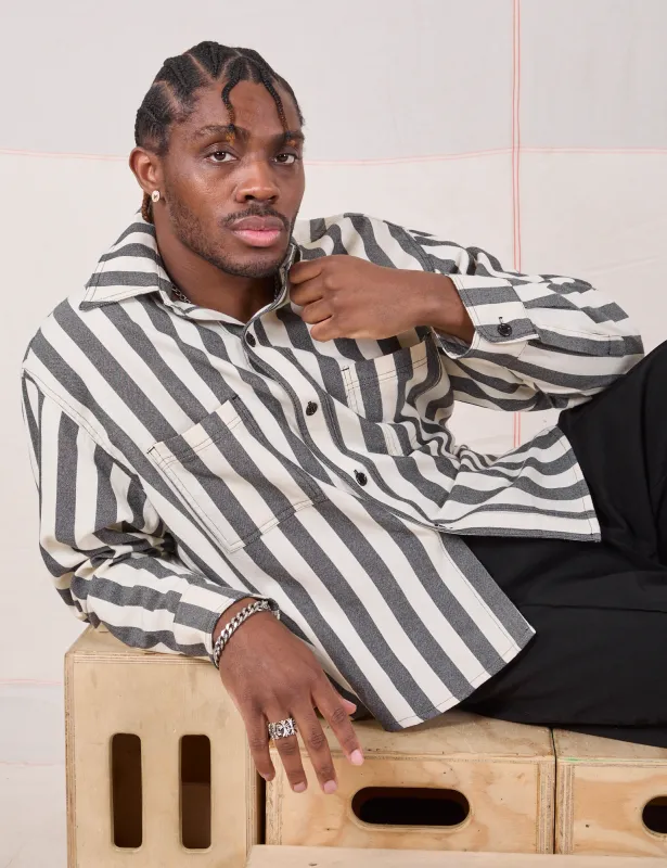 Cropped Overshirt - Summer Stripe - Black Licorice sold by Big Bud Press