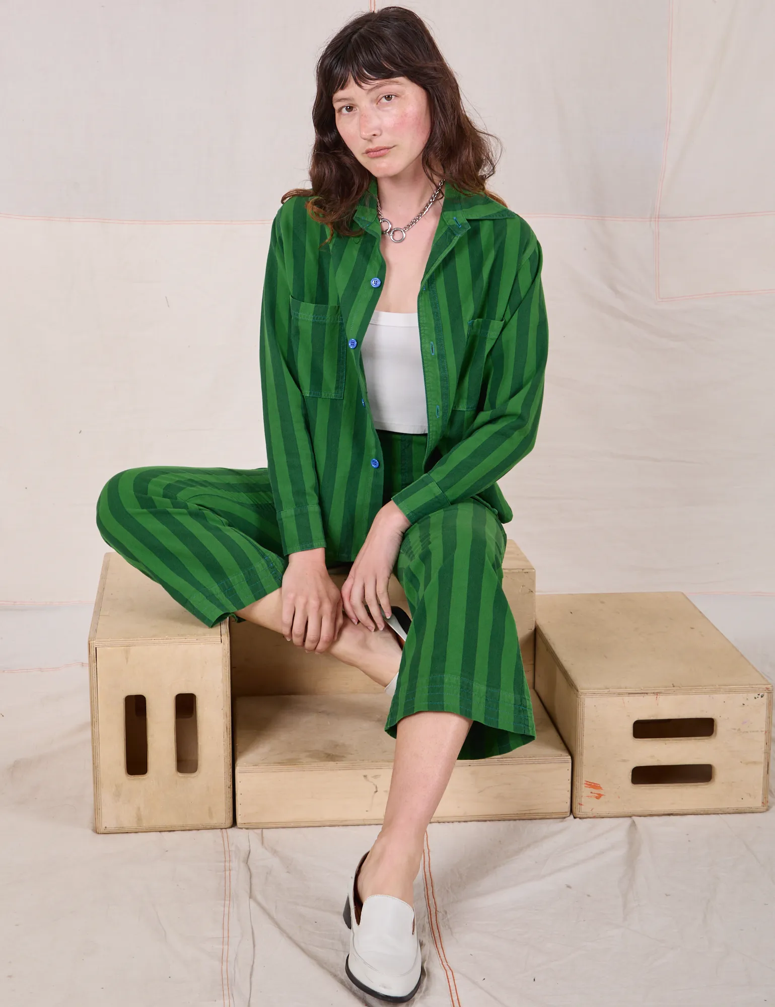 Cropped Overshirt - Summer Stripe - Green on Green sold by Big Bud Press product image thumbnail 5