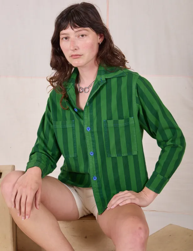 Cropped Overshirt - Summer Stripe - Green on Green sold by Big Bud Press