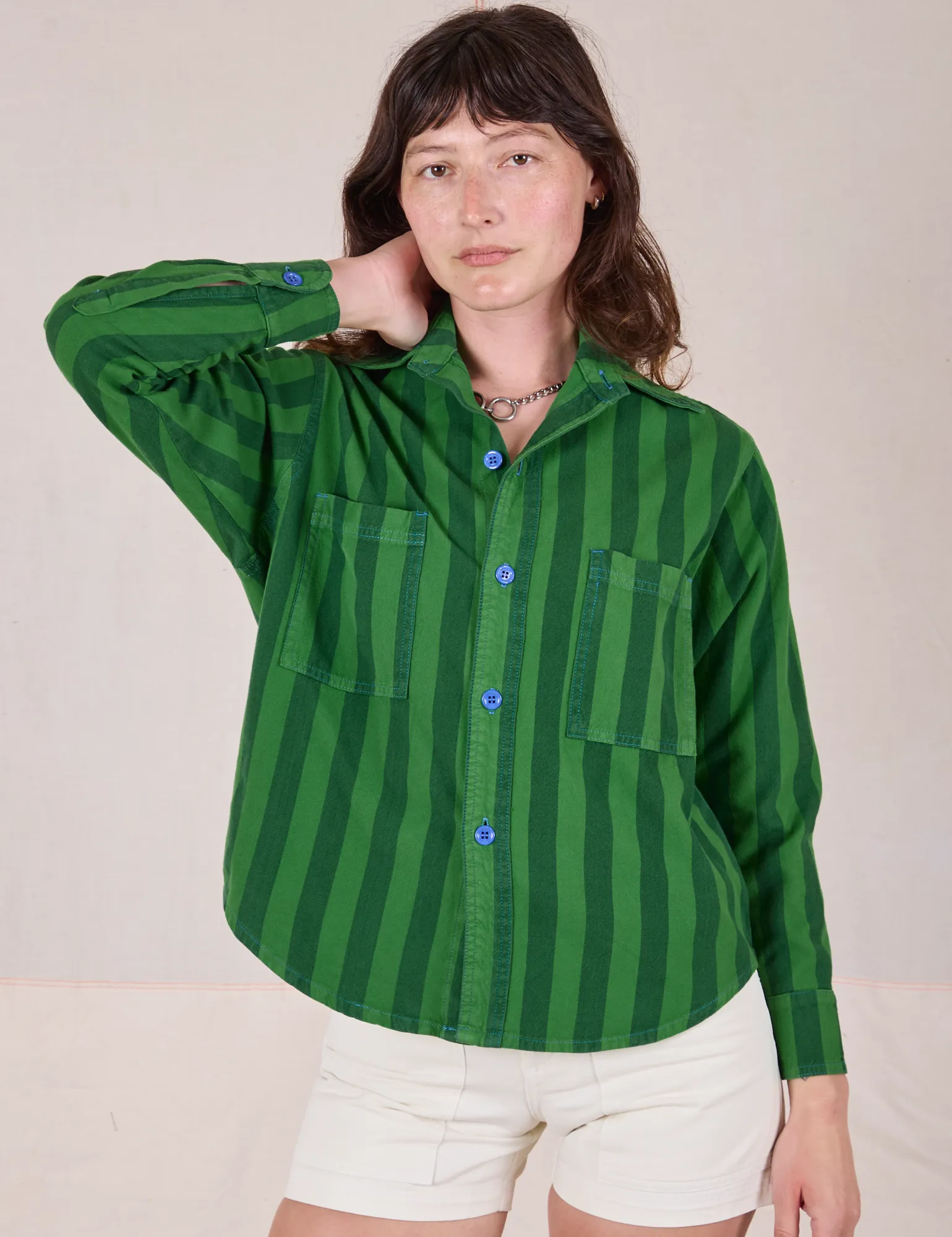 Cropped Overshirt - Summer Stripe - Green on Green sold by Big Bud Press product image thumbnail 3