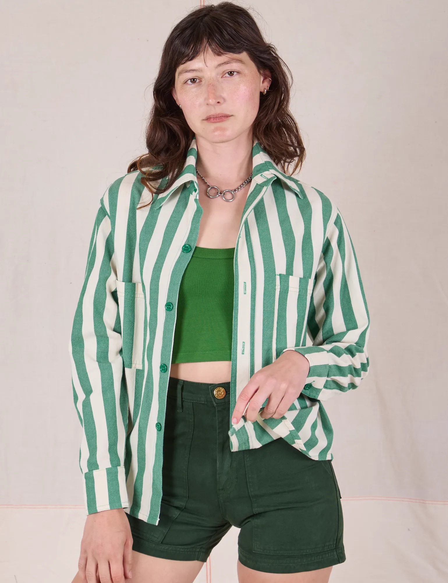 Cropped Overshirt - Summer Stripe - Italian Emerald sold by Big Bud Press product image thumbnail 3