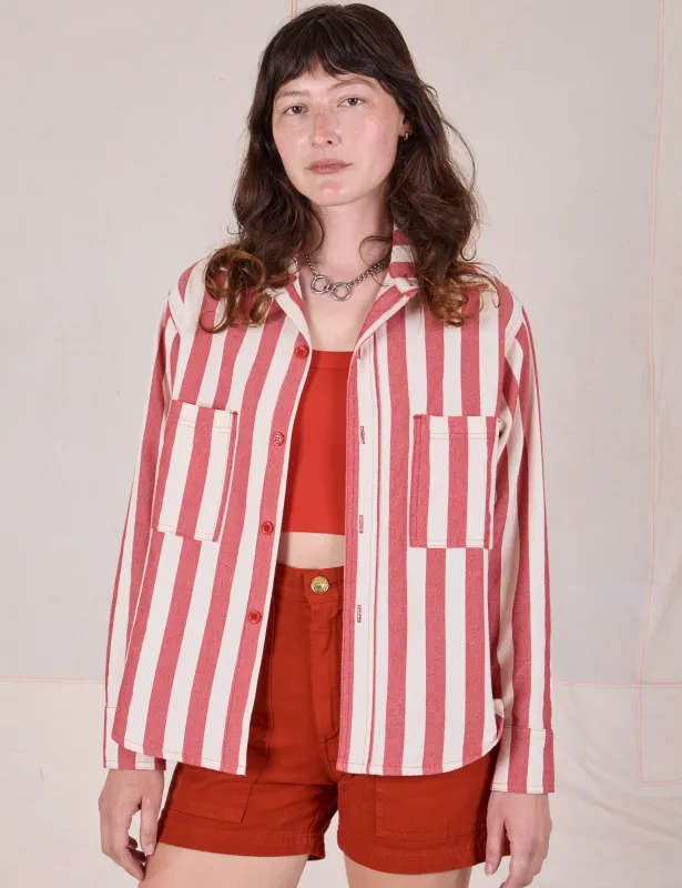 Cropped Overshirt - Summer Stripe - Cherry Red sold by Big Bud Press