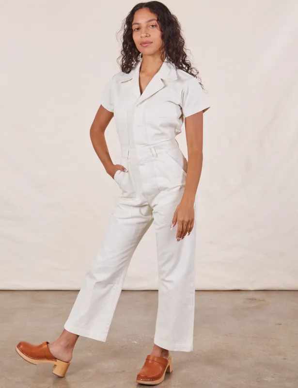Petite Short Sleeve Jumpsuit - Vintage Tee White sold by Big Bud Press