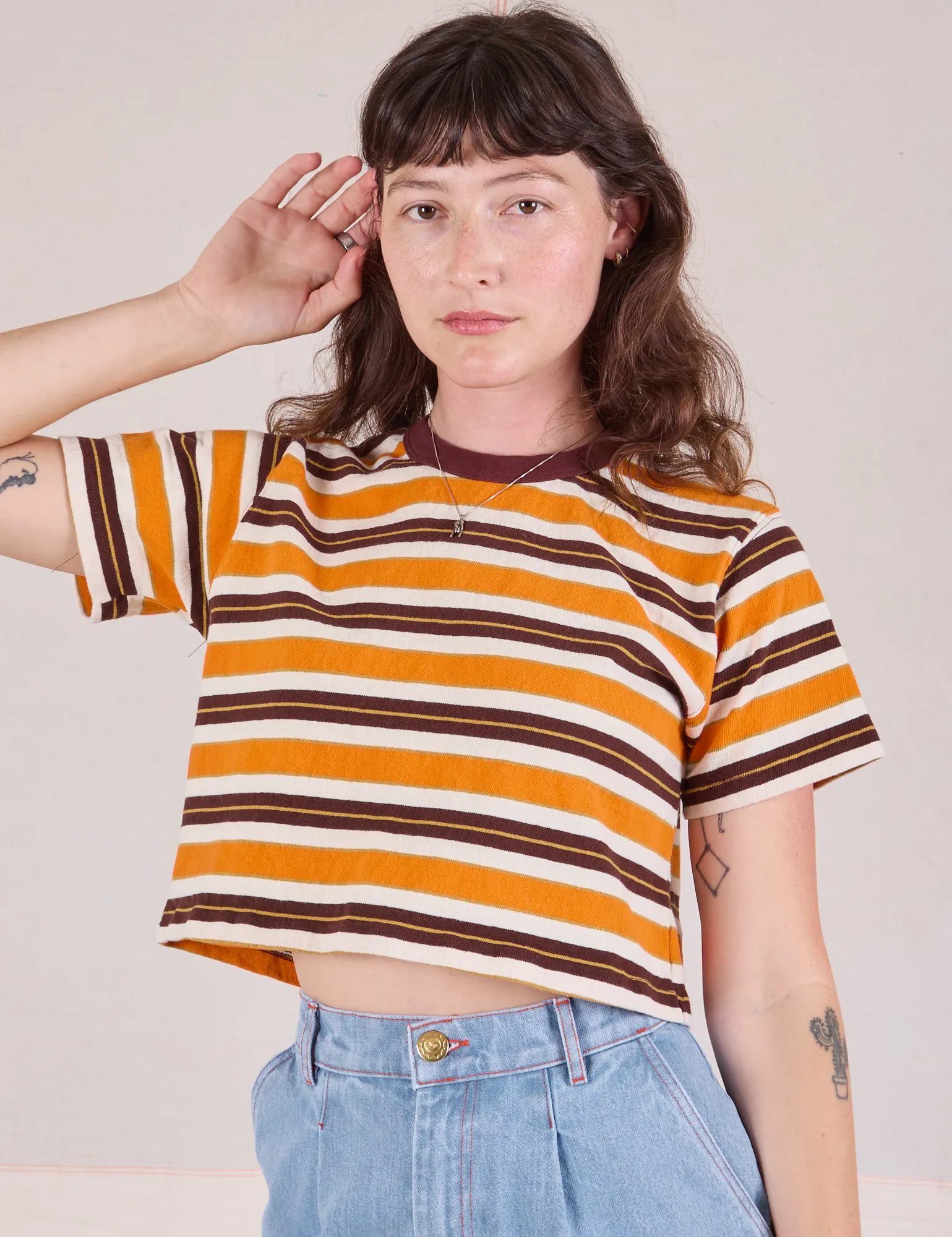 Striped Crop Burly Tee - Orange & Brown sold by Big Bud Press product image thumbnail 2